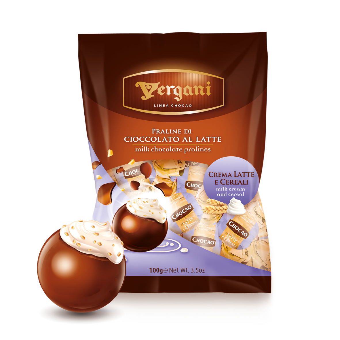 Sfere latte ripiene con crema latte e cereali