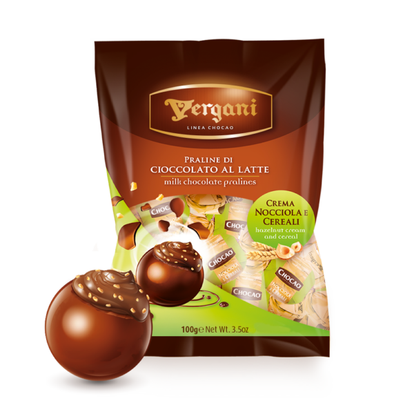 Sfere latte ripiene con crema nocciola e cereali