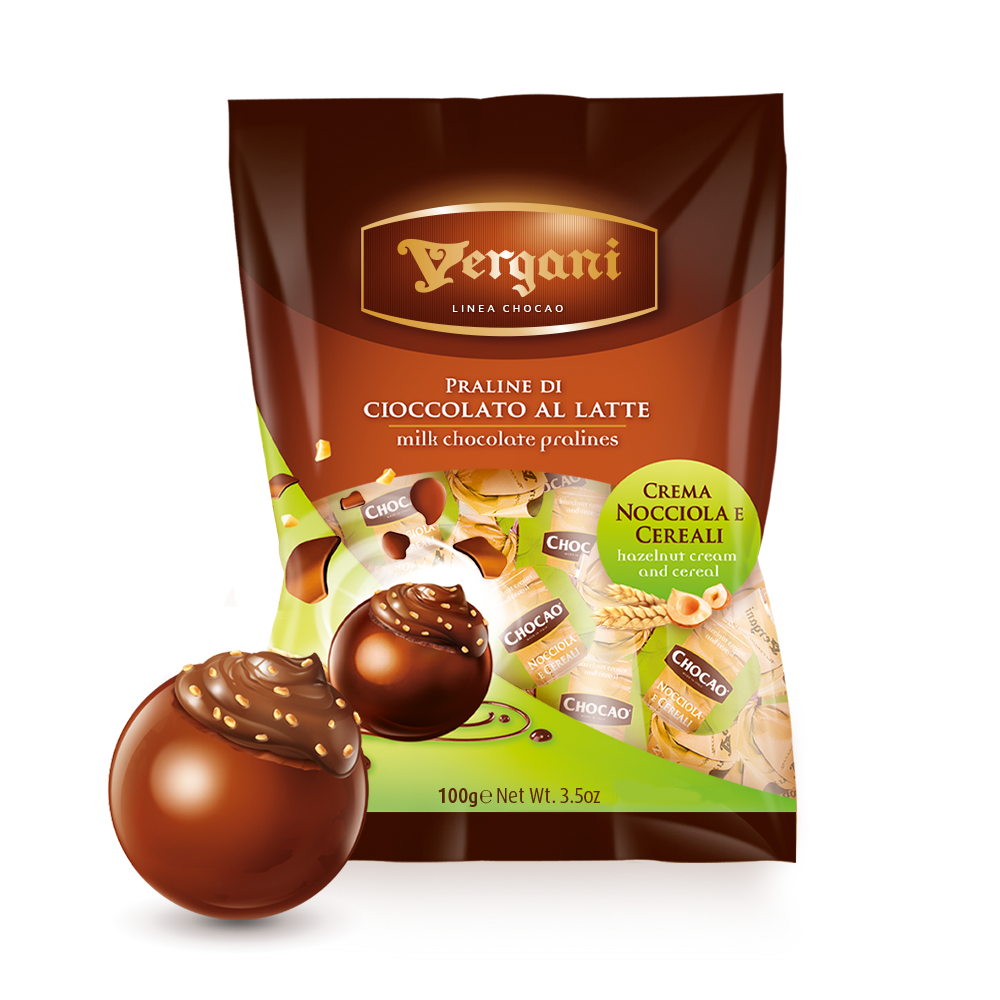 Sfere latte ripiene con crema nocciola e cereali